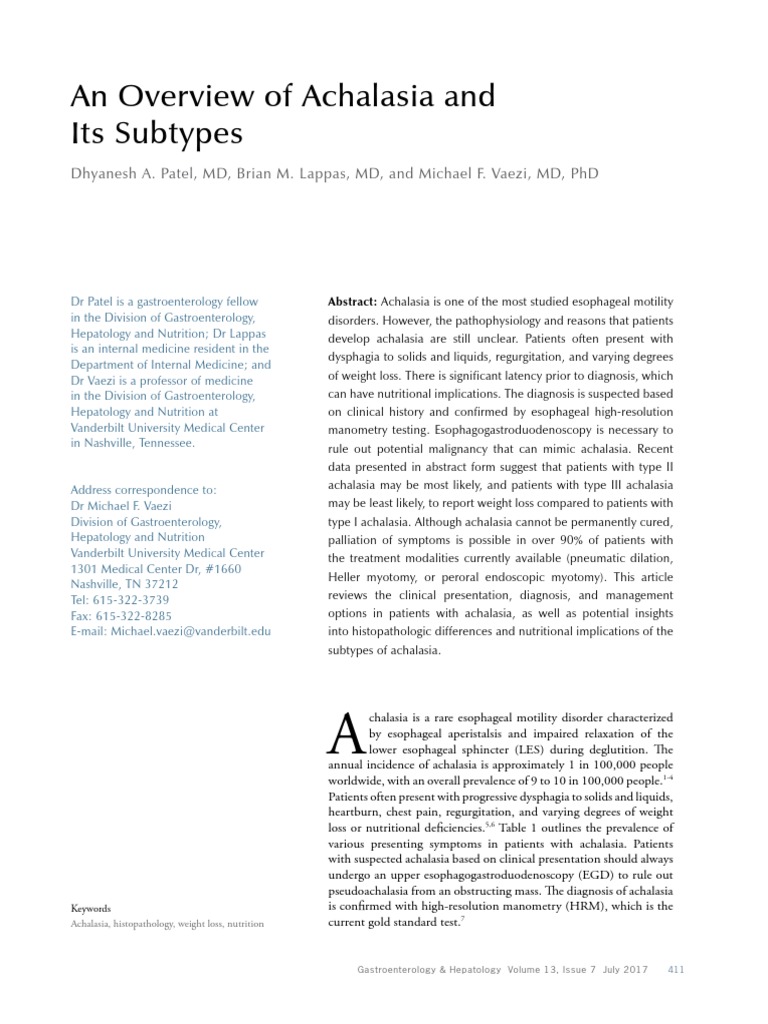 Overview of Achalasia Subtypes and Management | PDF | Clinical Medicine ...