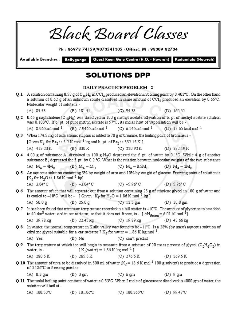 SOLUTIONS - DPP 2 and DPP 3 | PDF | Chemistry | Physical Sciences
