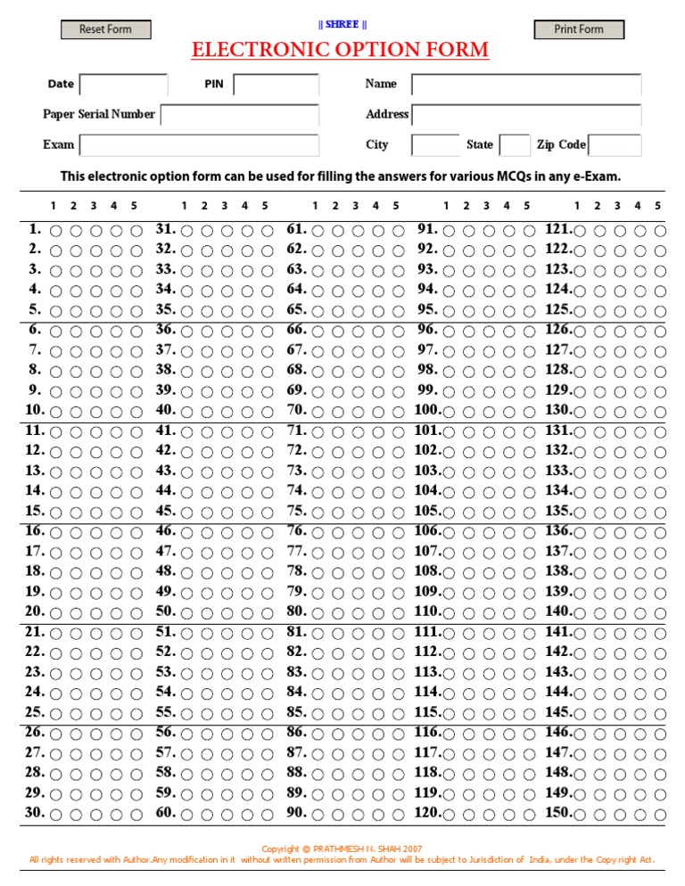 Electronic Option Form: This Electronic Option Form Can Be Used For ...