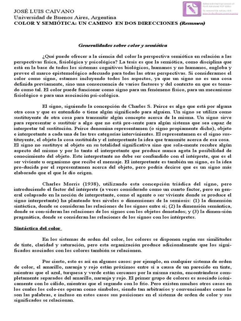 CAIVANO, José Luis. Color y Semiótica. Resumen | PDF | Color | Los símbolos