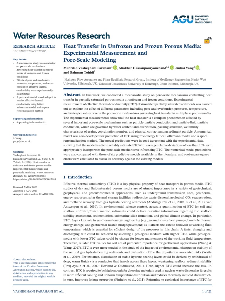 Heat Transfer in Unfrozen and Frozen Porous Media | PDF | Porosity ...