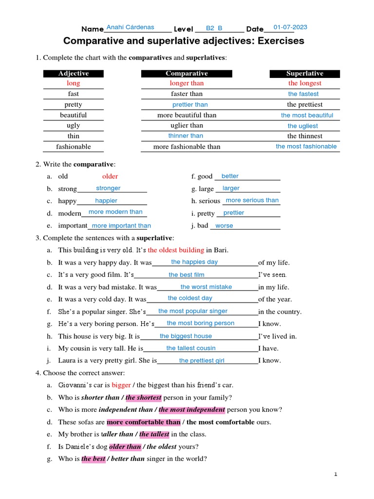 Comparative and Superlative Exercises | PDF | Clothing | Fashion