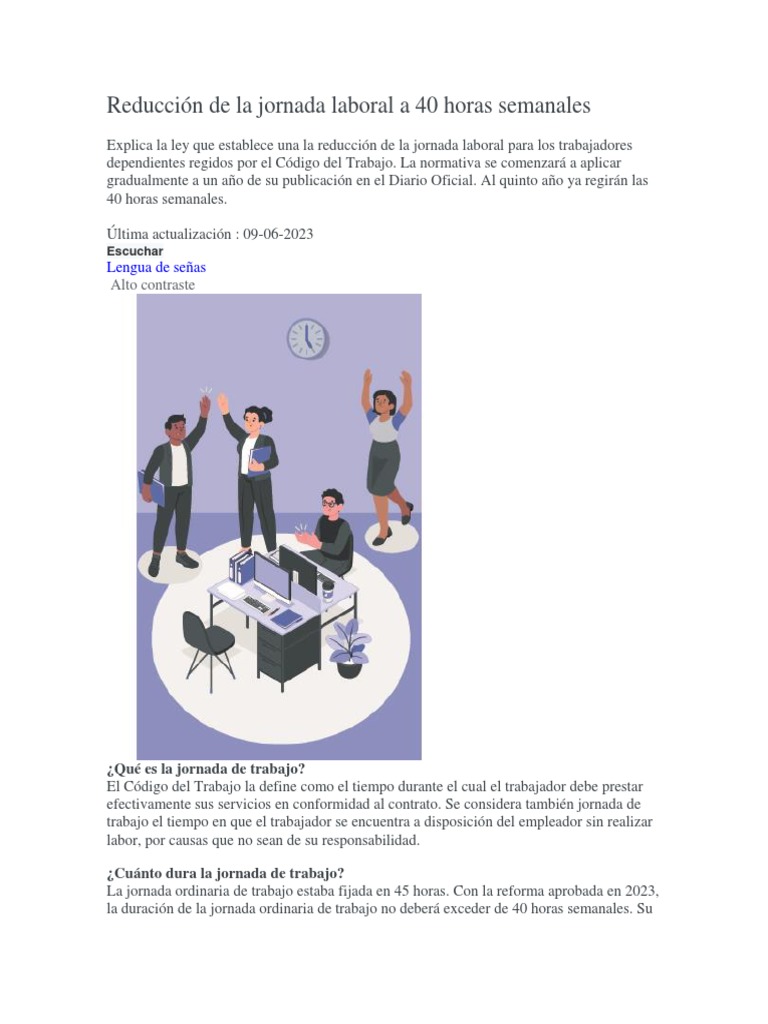 Reducción a 40 Horas Semanales Laborales | PDF | Tiempo de trabajo ...
