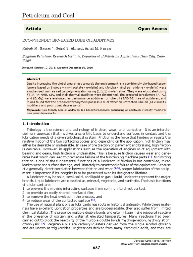 Eco Friendly Bio Based Lube Oil Additive W PDF Lubricant Viscosity