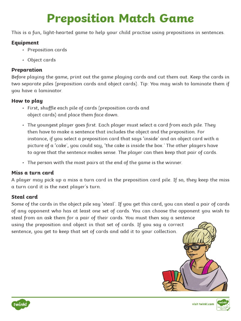 Preposition Match Game Pdf Games Of Chance Consumer Goods