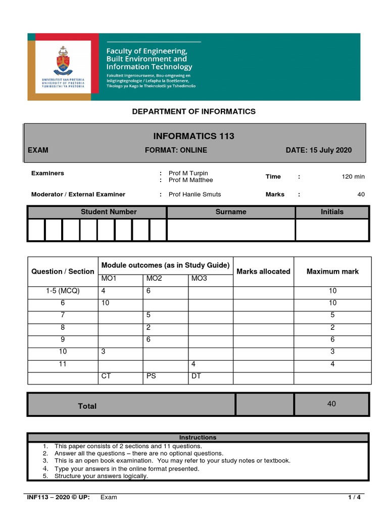 INF113 Online Exam Guidelines 2020 | PDF | Teachers | Knowledge