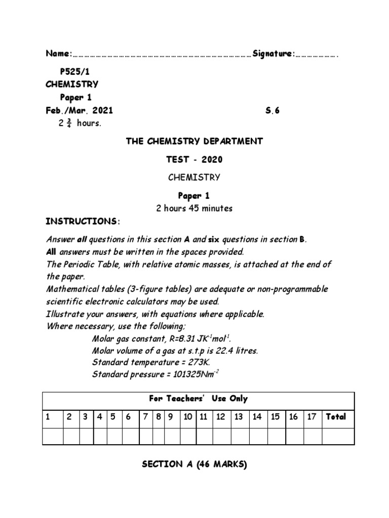 Test 17 Paper One | Download Free PDF | Gases | Periodic Table