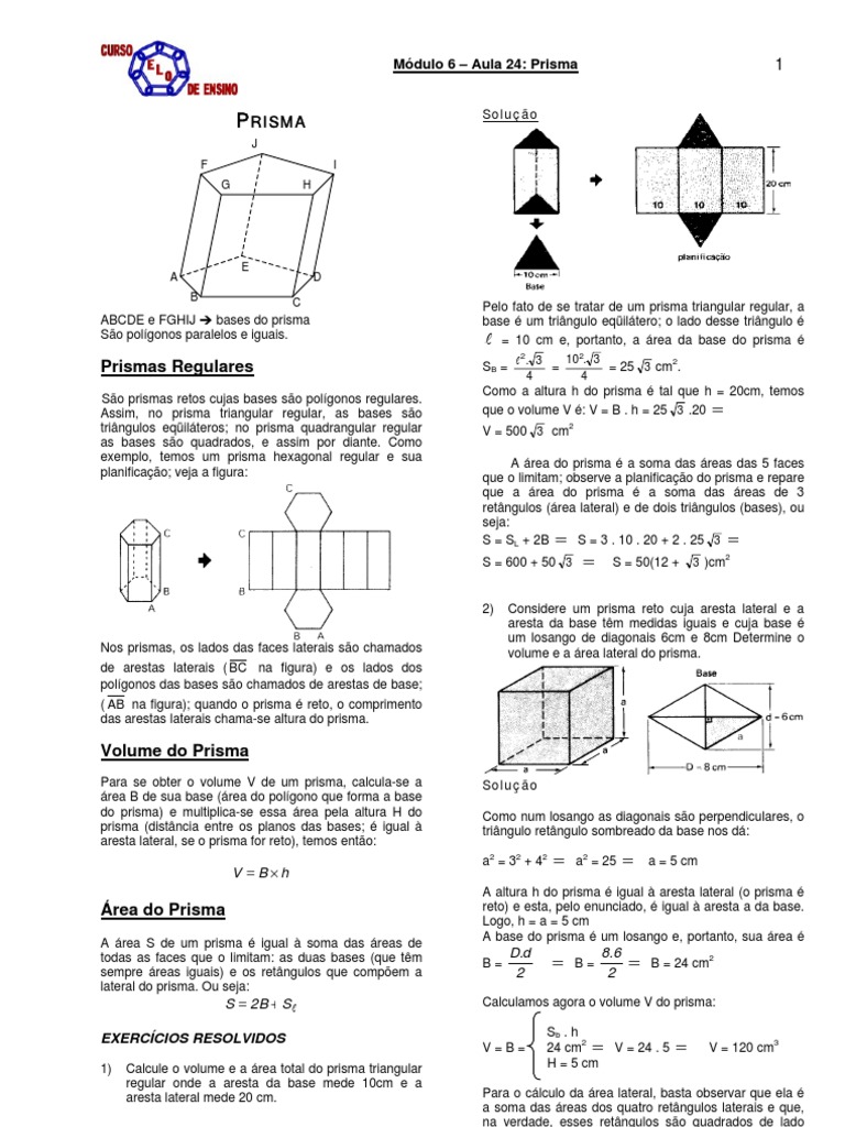 Cálculo de Área e Volume de Prismas | PDF | Triângulo | Geometria Clássica, image size:768x1024