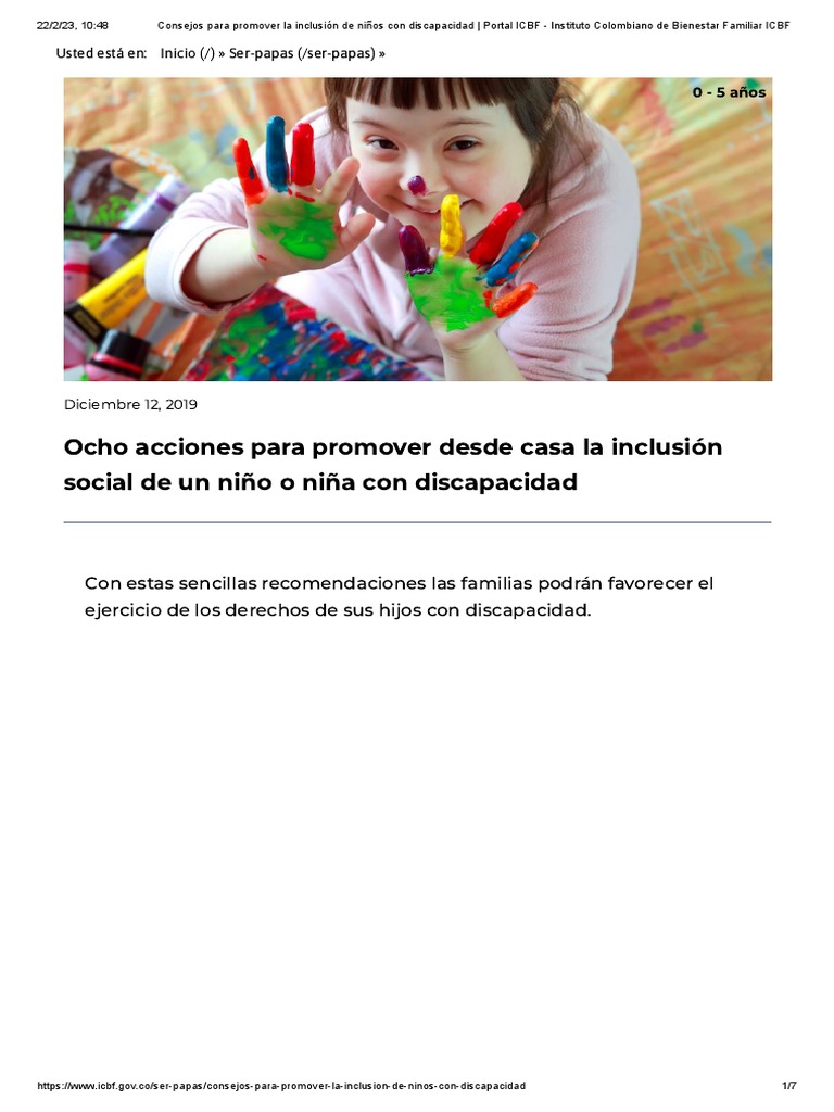 Inclusión de Niños con Discapacidad | PDF | Invalidez | Aprendizaje
