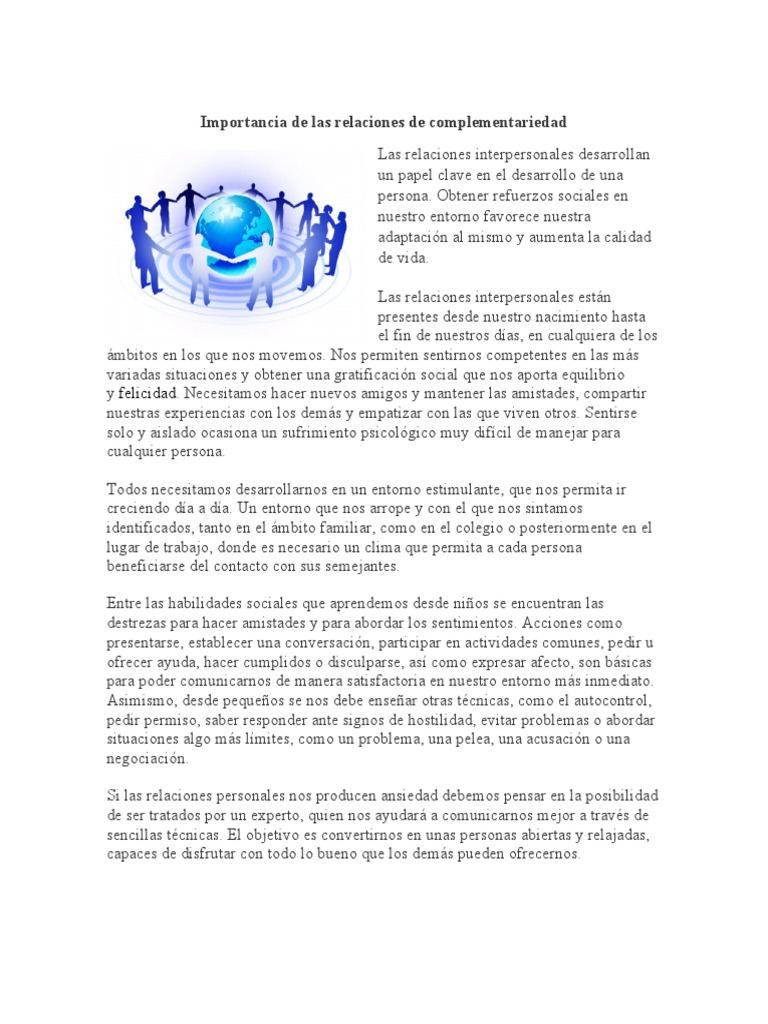 Importancia de las relaciones complementarias | PDF | Felicidad | Empatía