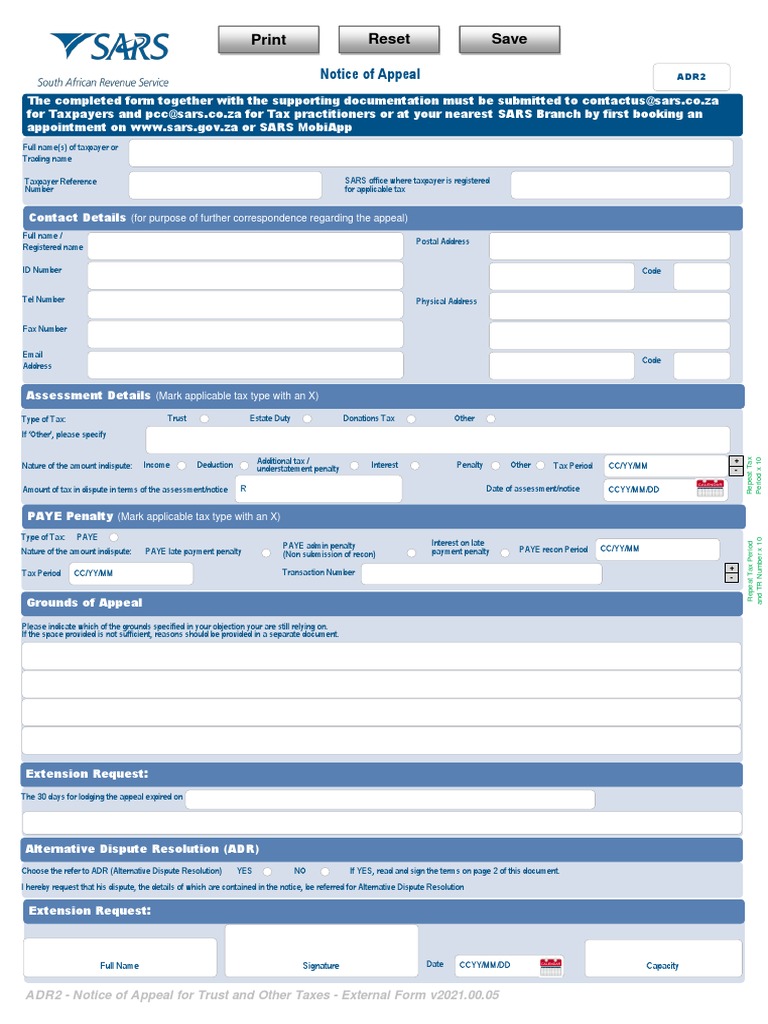 ADR2 Notice of Appeal For Trusts and Other Taxes External Form | PDF ...
