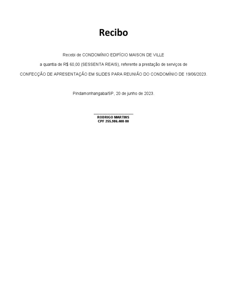 Modelo Recibo Simples Para Impressao | PDF