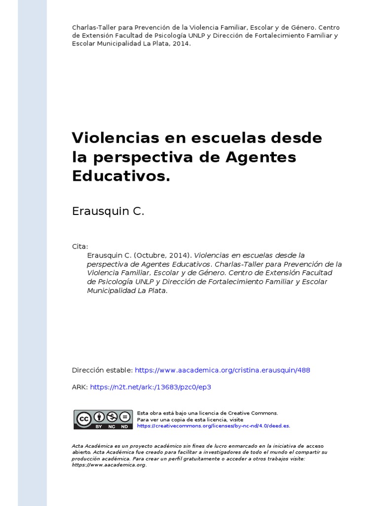 Erausquin C 2014 Violencias En Escuelas Desde La Perspectiva De