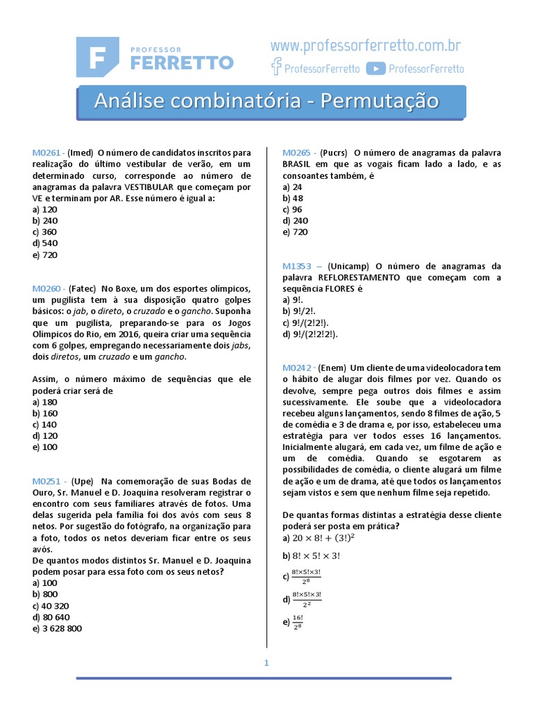 Análise Combinatória e Anagramas | PDF | Caixa alta e caixa baixa