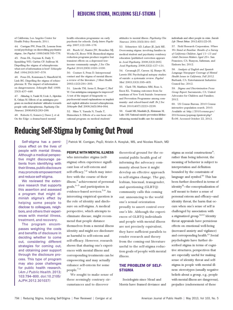 Reducing Self-Stigma in Mental Illness | PDF | Social Stigma | Mental ...