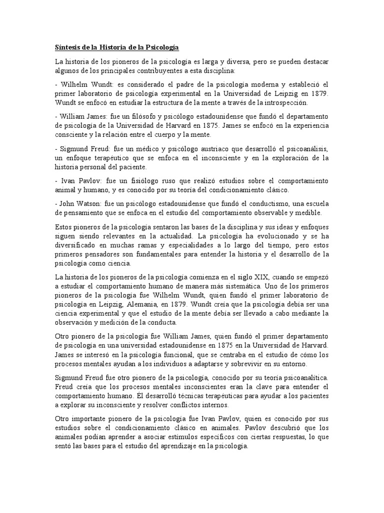 Síntesis De La Historia De La Psicología Pdf Sicología Mente