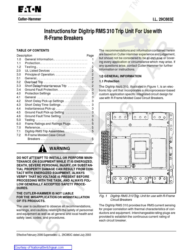 Digitrip RMS 310 Trip Unit Manual | PDF | Resistor | Equipment