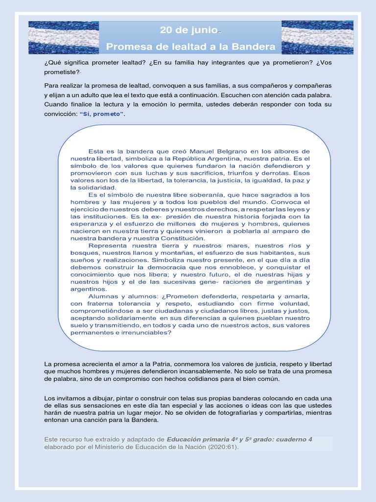 Promesa de lealtad a la Bandera Argentina | PDF