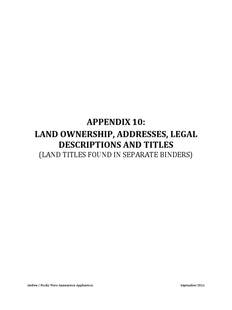 Appendix 10 Legal Descriptions