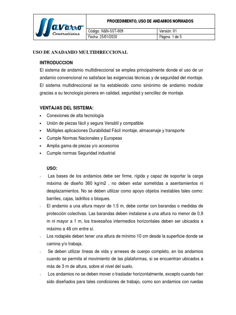 Procedimiento Uso De Andamio Pdf Andamio