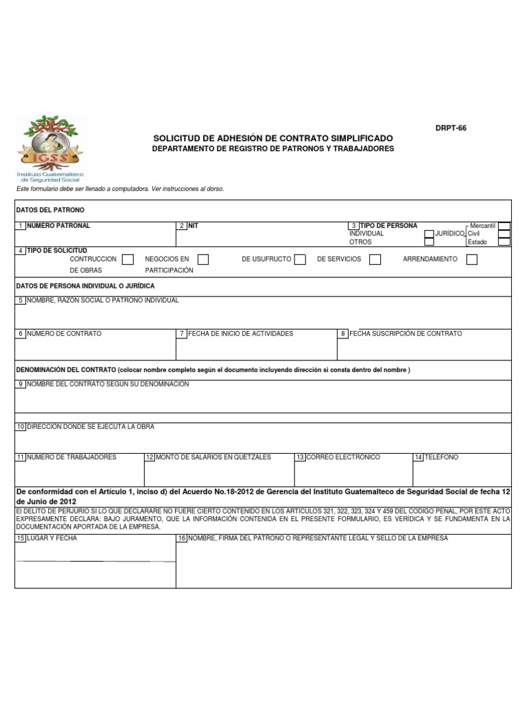 Formulario drpt 66 solicitud contratos simplificados igss rev 2021