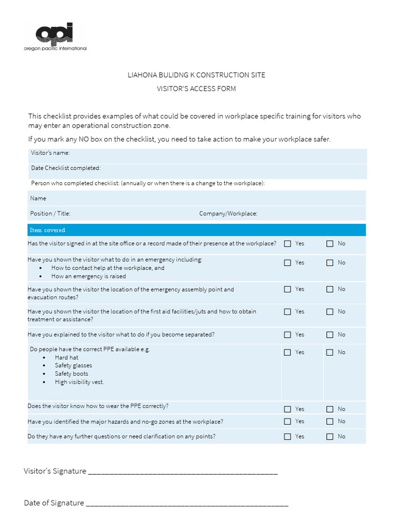 Visitor's Access Form PDF