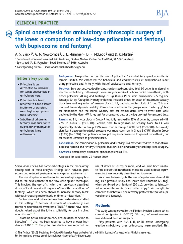 Spinal Anaesthesia For Ambulatory Arthroscopic Surgery of The Knee