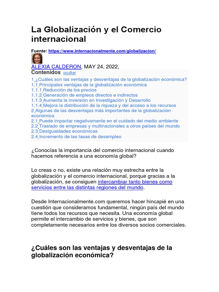 La Globalización Y El Comercio Internacional Pdf Globalización