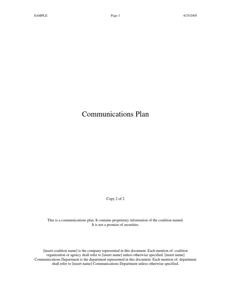 Communications Plan: Sample Page 1 4/25/2005 | PDF | Crisis Management ...