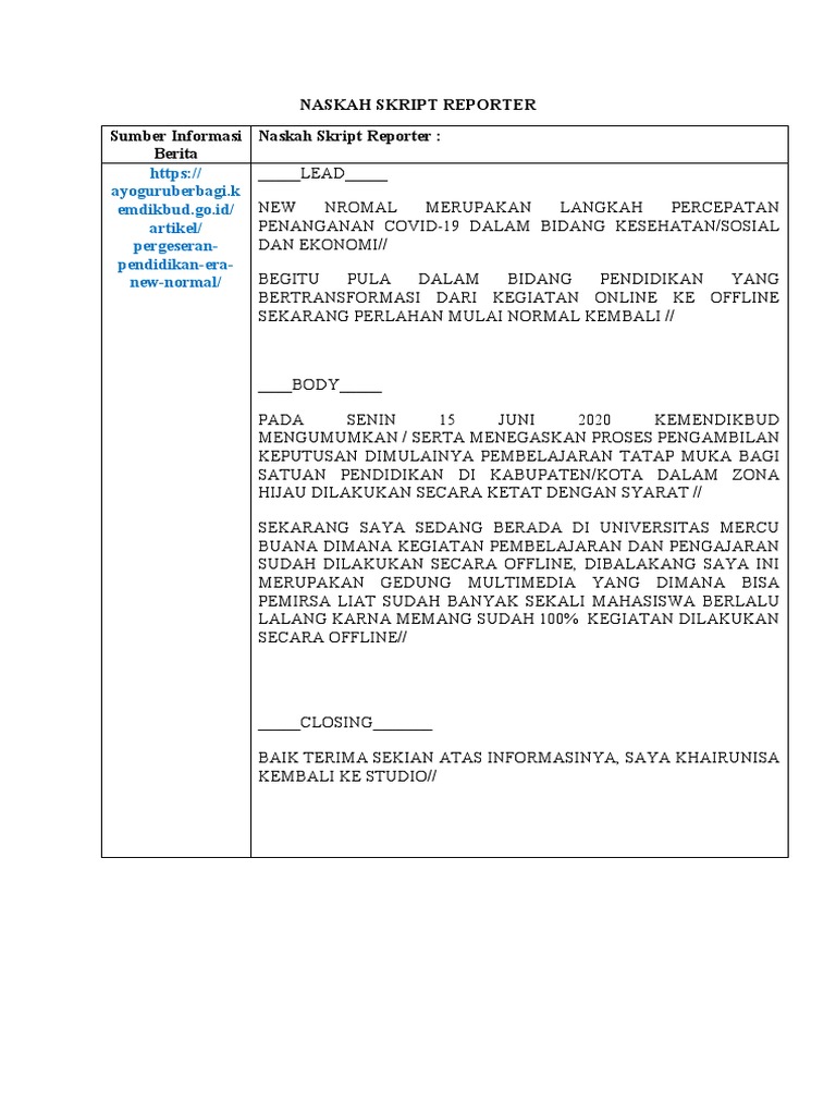 Naskah Skript Reporter New | PDF