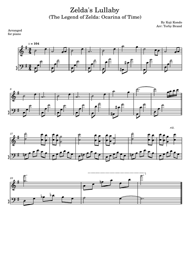 Zeldas Lullaby the Legend of Zelda Ocarina of Time Easy Version PDF