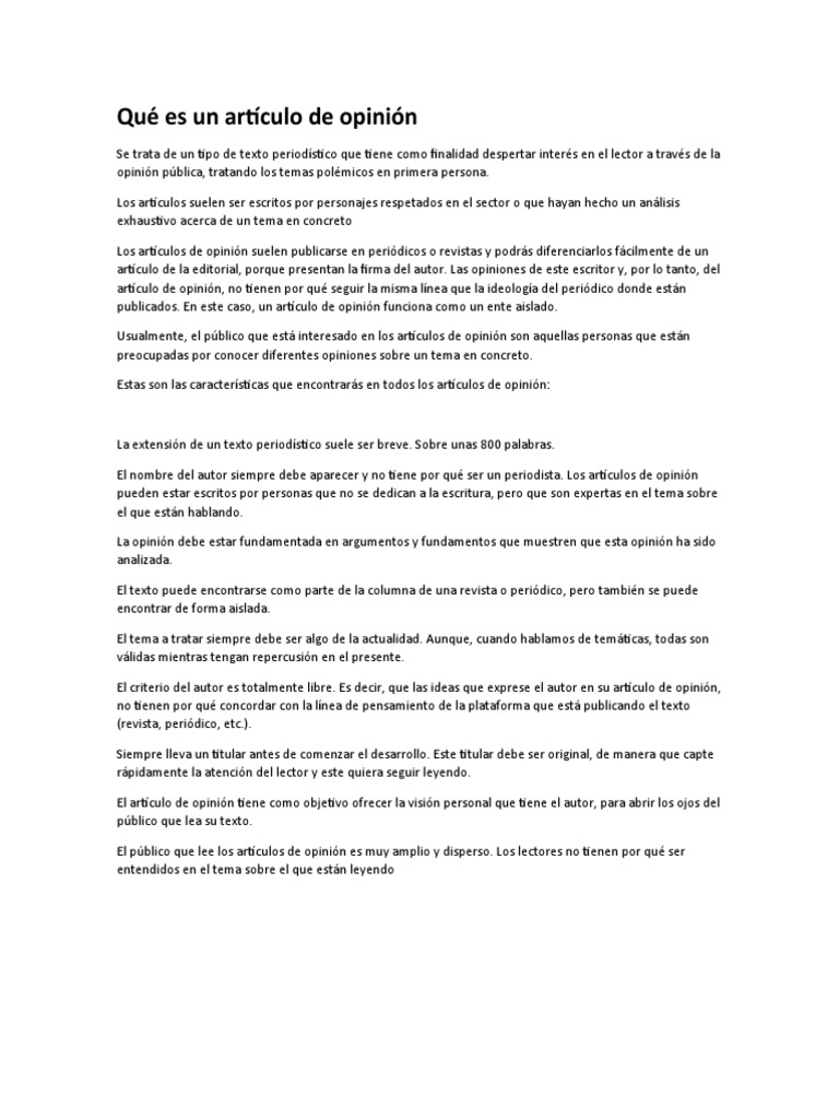 Definición de artículo de opinión | PDF | Periódicos | Autor