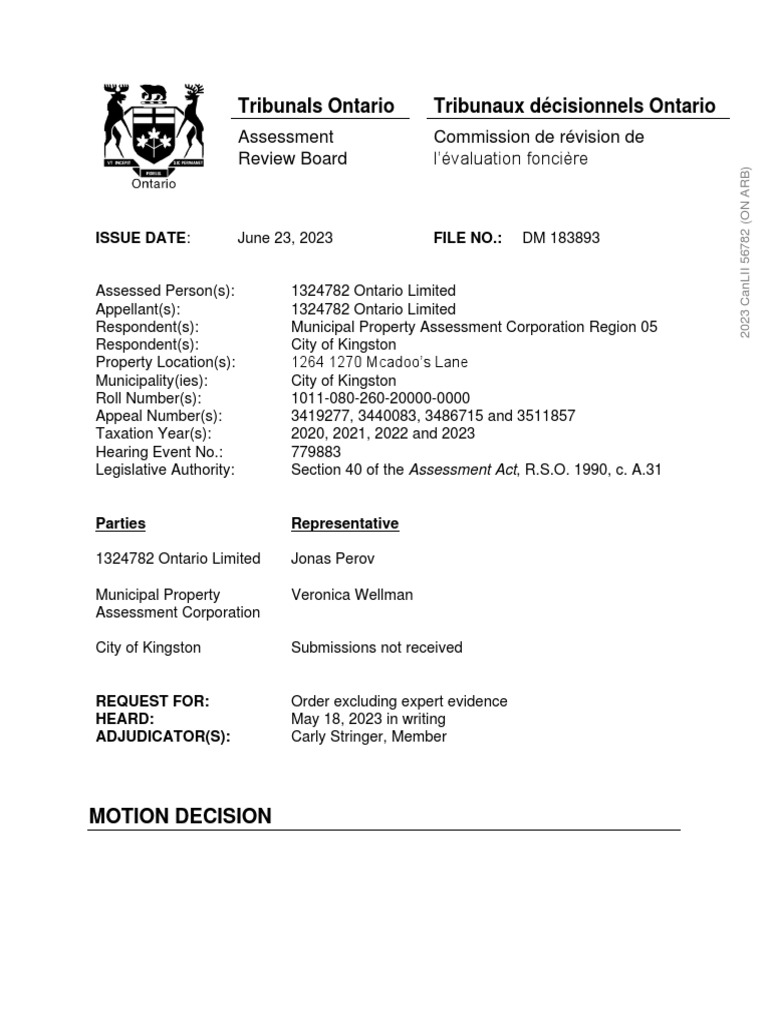 Property Assessment Appeal Ruling | PDF | Expert Witness | Evidence