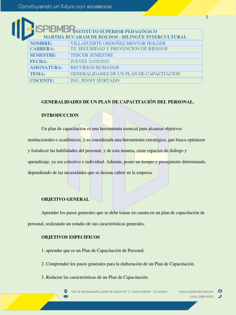 Generalidades del Plan de Capacitación | PDF | Evaluación | Gestión de ...