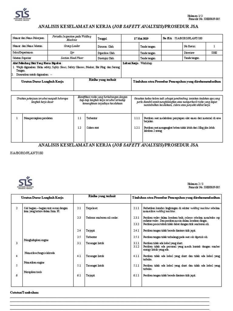 JSA Periodic Inspection Pada Welding Machine PDF