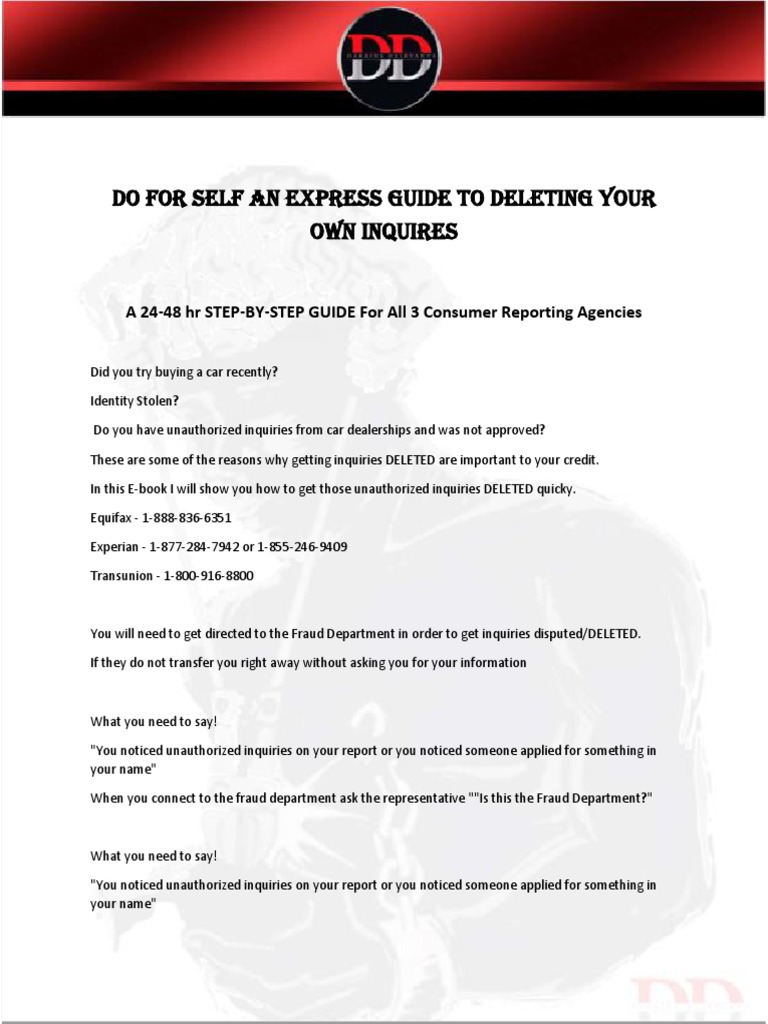 Do For Self An EXPRESS GUIDE TO DELETING Your Own INQUIRES PDF