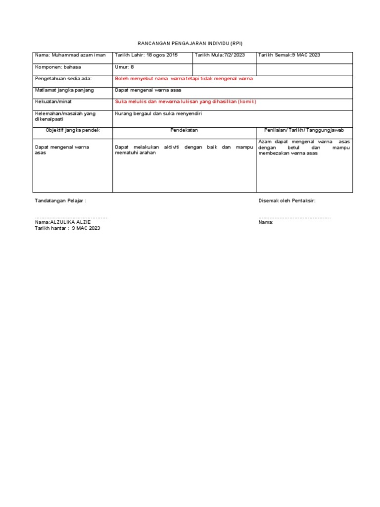 Format Rpi. Alzulika Alzie | PDF