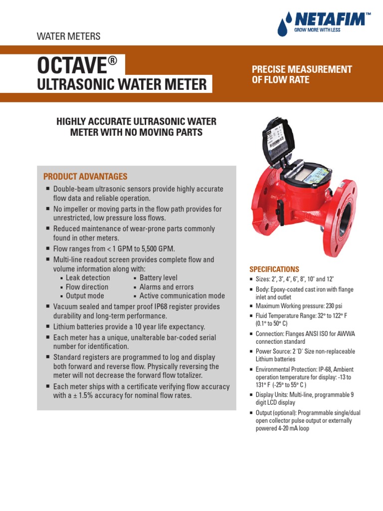 Octave Ultrasonic Water Meter Brochure | PDF | Flow Measurement | Gallon