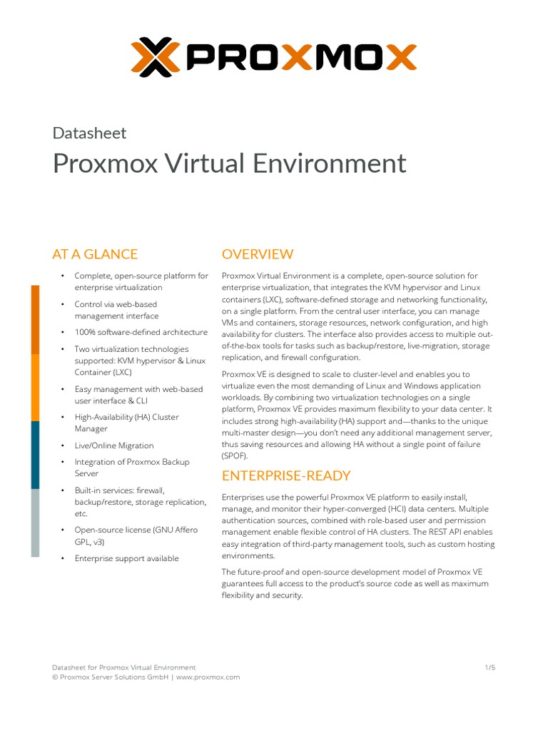 Proxmox VE 8.0 Datasheet Overview | PDF | Computer Engineering | Software