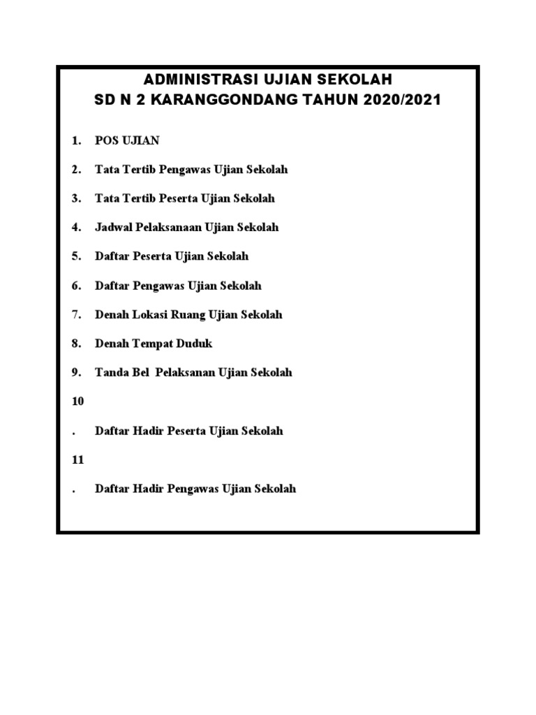 Administrasi Ujian Sekolah Pdf