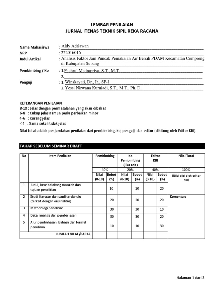 Form Penilaian Jurnal - Aldy Adriawan (222016016) | PDF