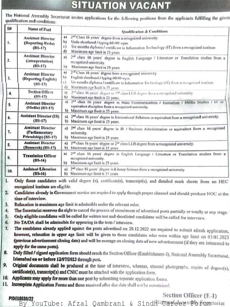 National Assembly Jobs with Form June 2023 PDF