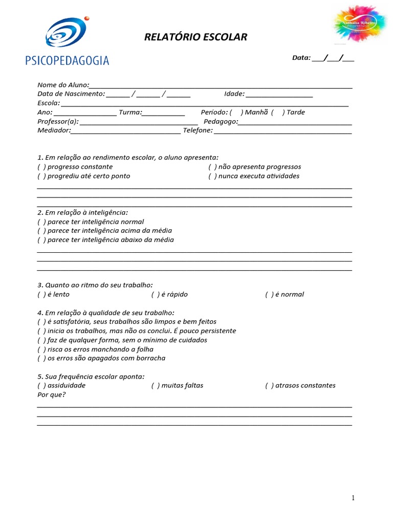 Relatório de Rendimento Escolar | PDF | Psicologia | Ciência cognitiva