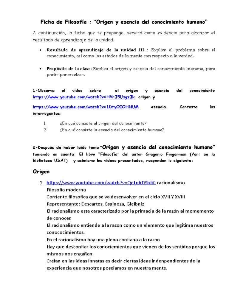 Ficha 14-Origen y Esencia Del Conocimiento Humano | PDF | Empirismo ...