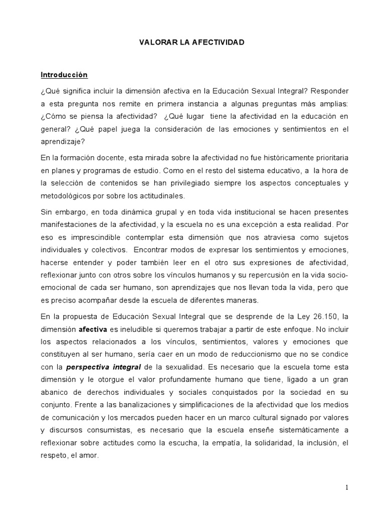 Valorar la Afectividad en Educación | PDF | Las emociones | Aprendizaje