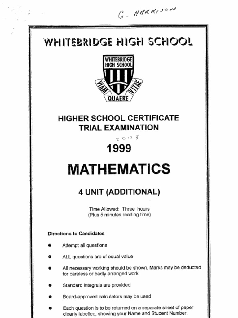Whitebridge 1999 4U Trials & Solutions | PDF