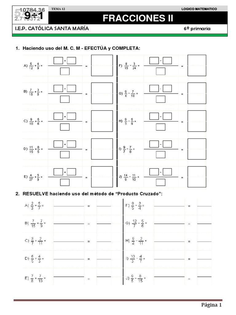 Ejercicios de Fracciones para 6º Primaria | PDF