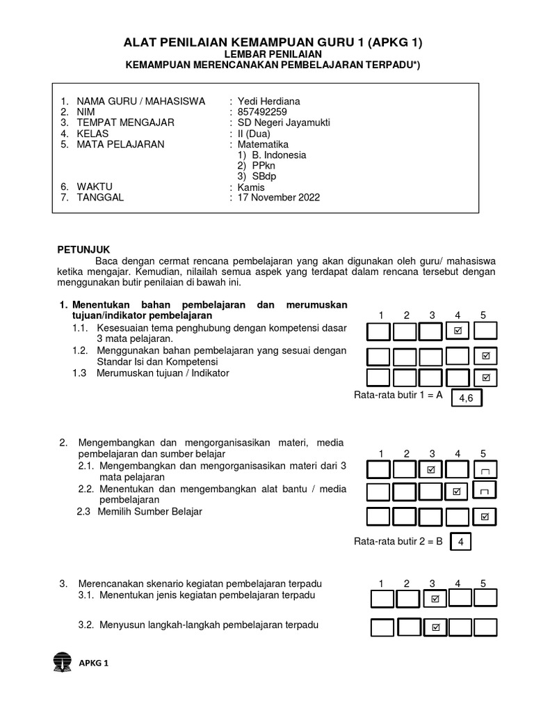 Penilaian Rencana Pembelajaran Terpadu | PDF