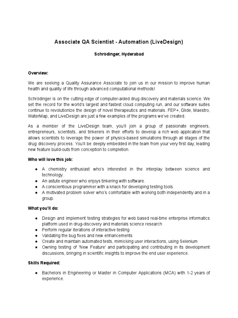 QA Automation Scientist Role | PDF | Software | Automation