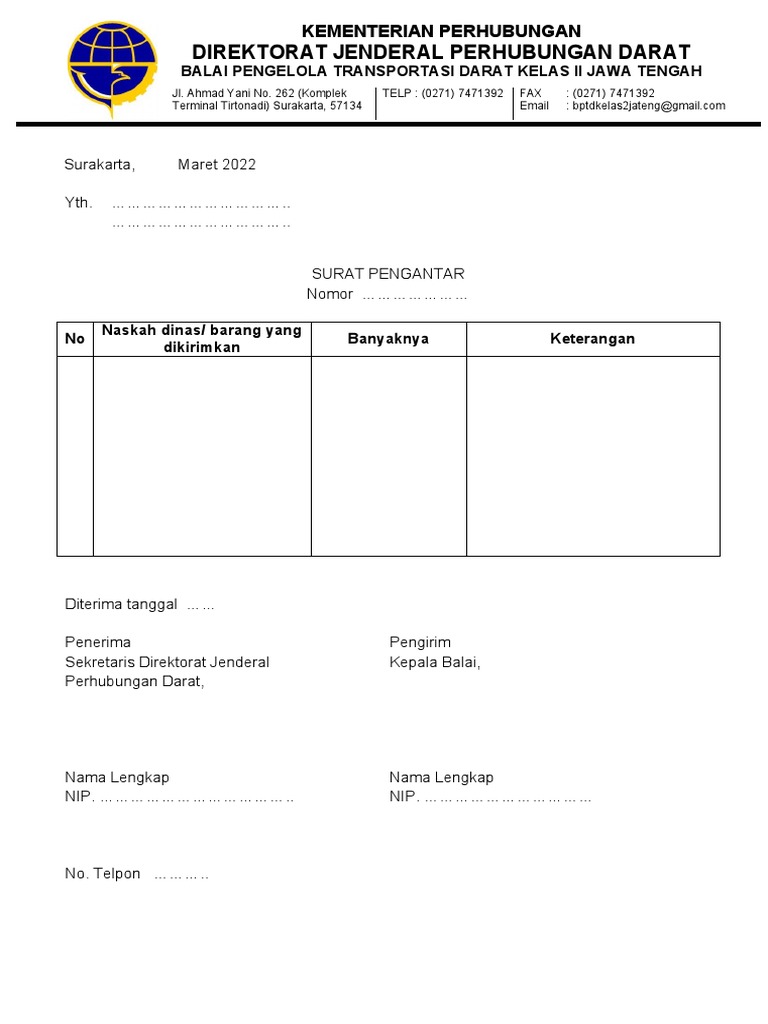 Contoh Format Surat Pengantar Km 41-2021 | PDF